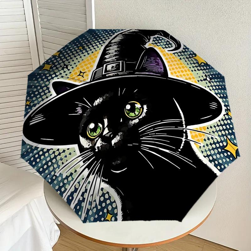 Spooky Witch Cat Umbrella: Automatic Opening & Closing, Outdoor Protection, Travel Accessory, Lightweight & Durable