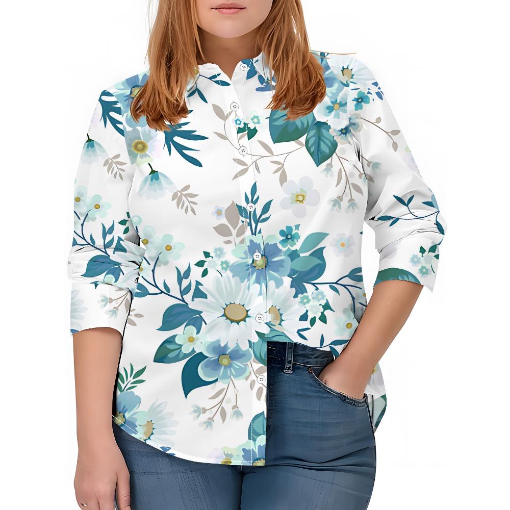 The New Large-size Women's Long-sleeved Shirt Is Versatile, Loose and Fashionable for Leisure Travel and Vacation. Button Lapel