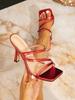 Women's high-heeled sandals red fashion party one-pedal square-head high-heeled shoes comfortable and simple high-heeled sandals women