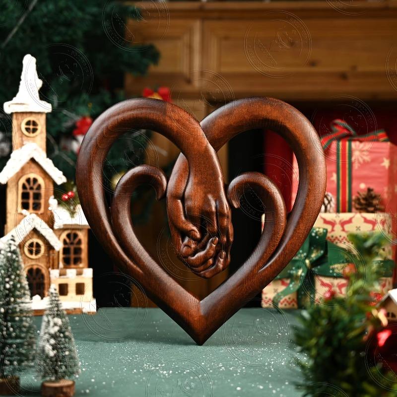 

Vintage Solid Wood Carving Heart-Shaped Miniatures Love Home Living Decoration high 30cm