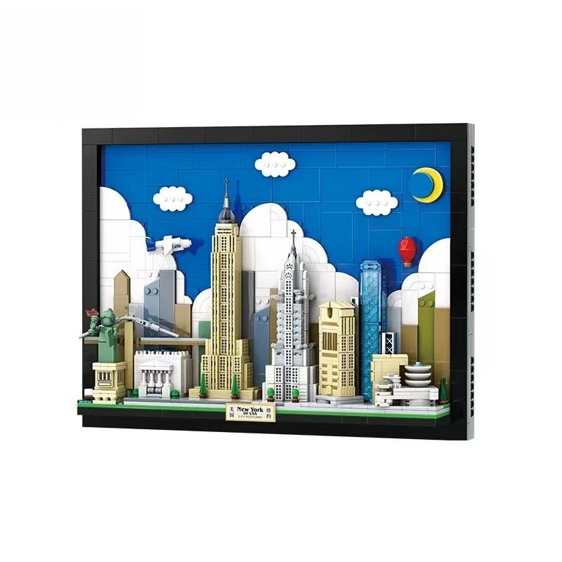 

1101PCS Famous City New York USA Postcard Wall Painting Constructing Bricks Home Decoration Bricks Play kits Adult Gifts Christmas Holiday 5921