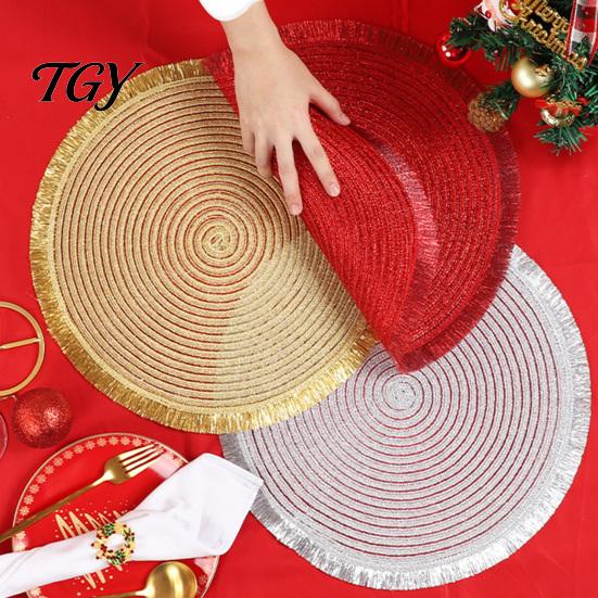 Round Decorative Vase Mat Christmas Table with Tassel, Heat Resistant PP Placemat, Dinner Plate Mats Waterproof for Holiday And New Year Party Tassel