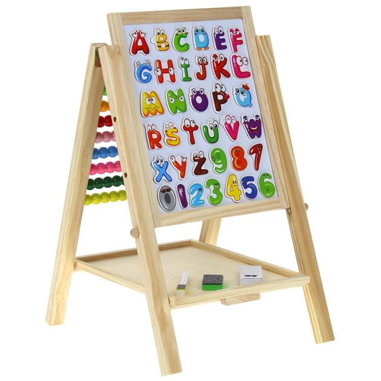 Wooden Double-Sided Magnetic Chalk Board with Abacus + Accessories