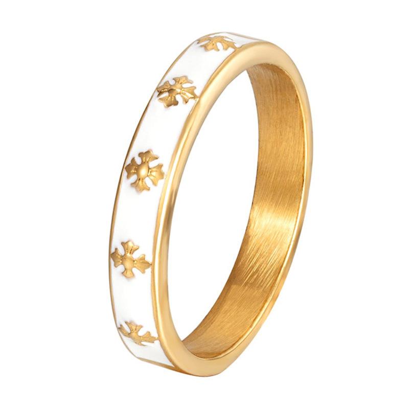 Simple and Sweet Oil Dripping Iris Ring Titanium Steel Electroplating Advanced Sense Ring Niche Flower Woman