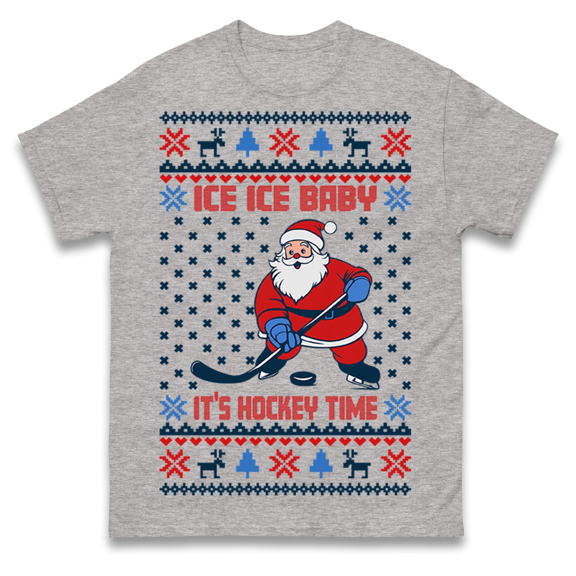 Ice Ice Baby Its Hockey Time Christmas T Shirt Tshirt Mens Womens Unisex Tops Tees 3XL
