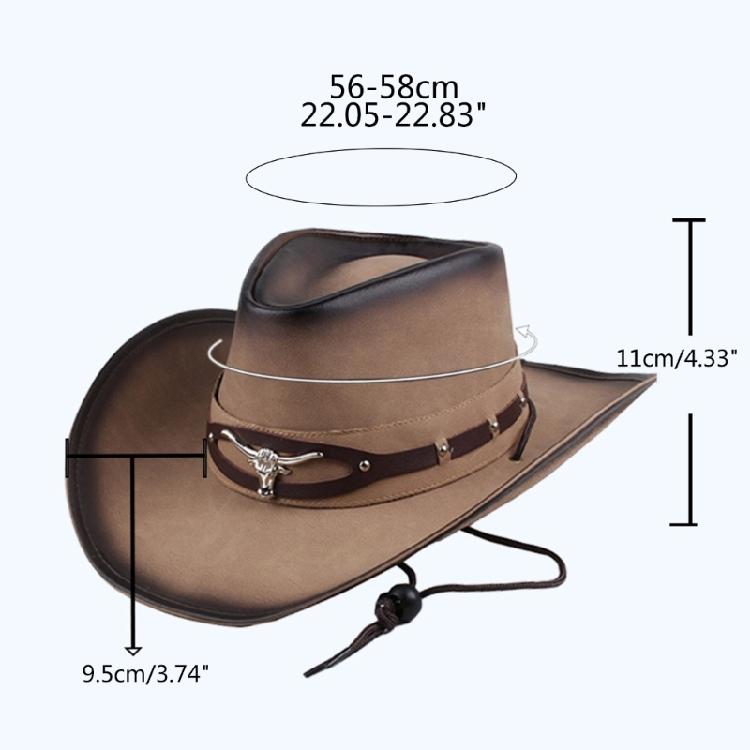Vintage Faux Leather Hat Women Men Cowboy Hat Ethnic Style Western Style Hat