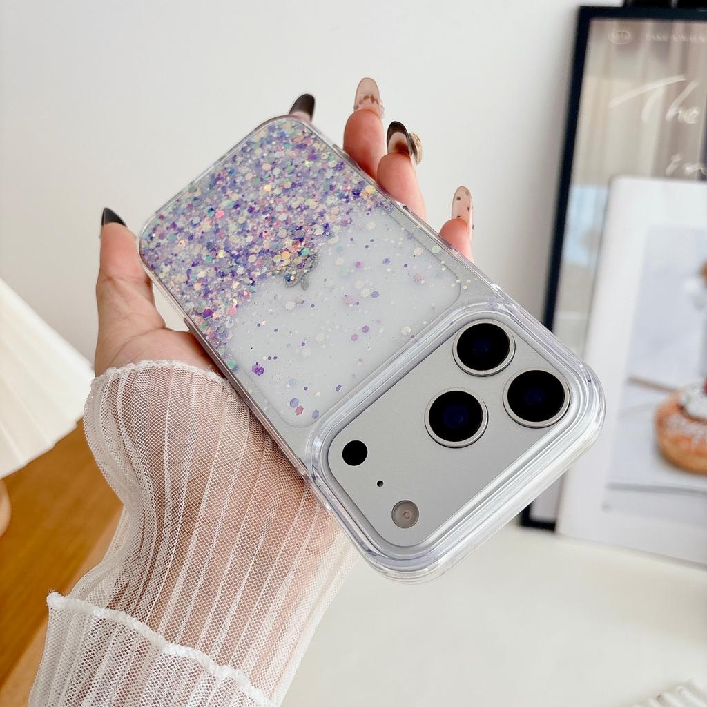 Custodia per Telefono Laccata con Stelle Laccate e Paillettes Scintillanti per iPhone 17 Air 16 15 14 13 12 11 Pro Max Plus Copertura Fosforescente