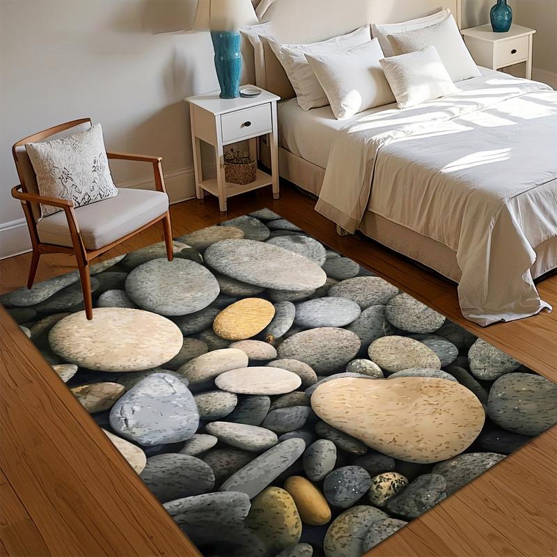 3D Illusion Pebble Stone Doormat Bathroom Non-Slip Washable Carpet Rug Perfect for Entryway Front Porch Patio Retro Minimalist