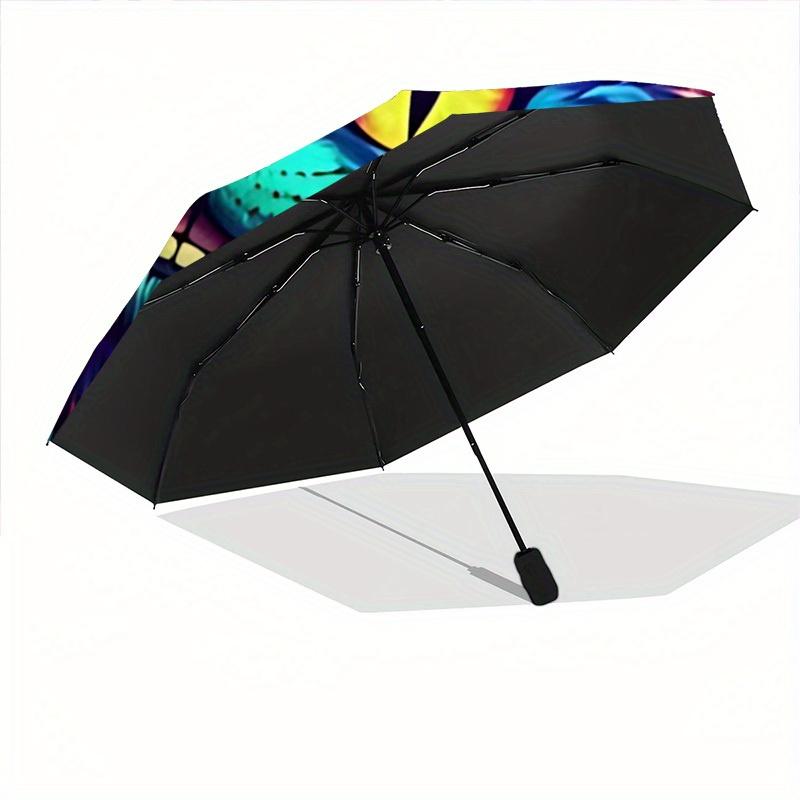 1pc Psychedelic Cat Automatic Open/close Folding Compact Cute Cute Umbrella, 8 Rib Sturdy Canopy, Lightweight Portable, Commuting Use, Gift,,106