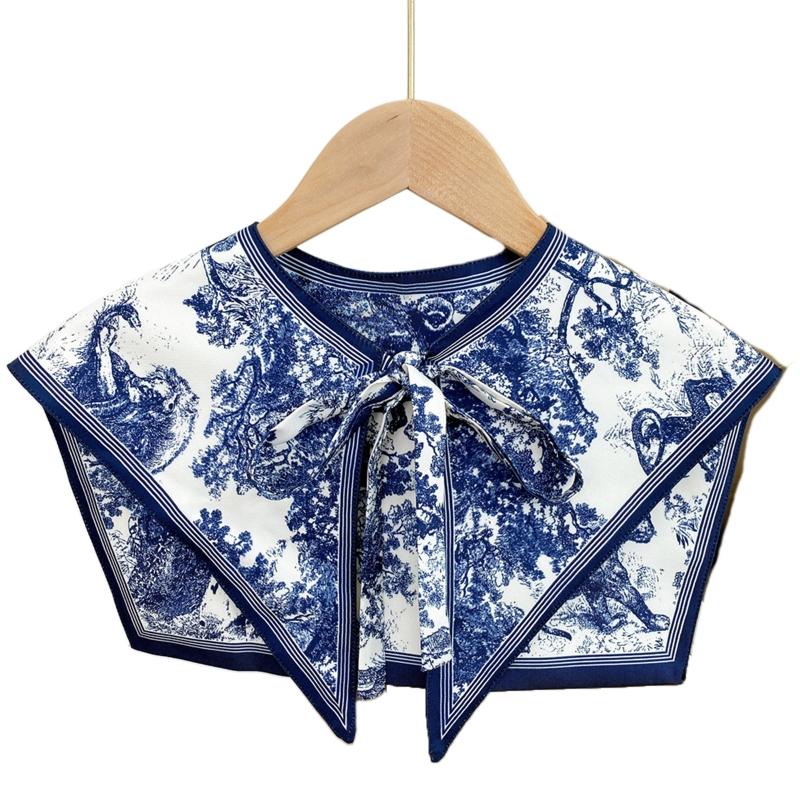Women Silky Scarf Detachable Collar Vintage Lion Forest Print Shawl Wrap Cape  for Necks Women Scarf Spring