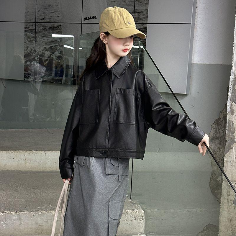 

Autumn 2025 Girls Fashionable Leather Jacket - Korean Style 120 cm чёрный