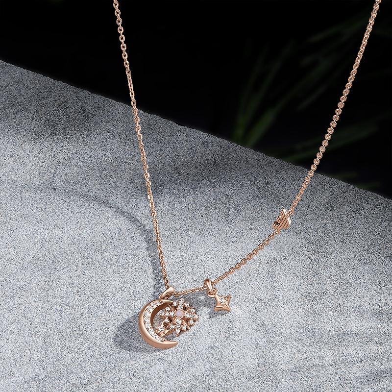 Emporio Armani Star And Moon Series Paved Zirconia Fashion Light Luxury Necklace Women Necklace Gold EG3633221