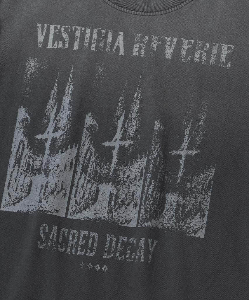 NOT4NERD Triple Sanctuary Bleach Washed Loose Cropped T-Shirts - Charcoal