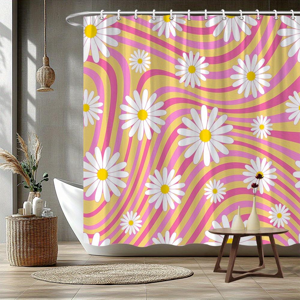 

1Pc Vintage Daisy Pattern Shower Curtain, Polyester Fabric, Machine Washable, Suitable For Bathroom Dcor. W60H190(CM)-1 Pcs