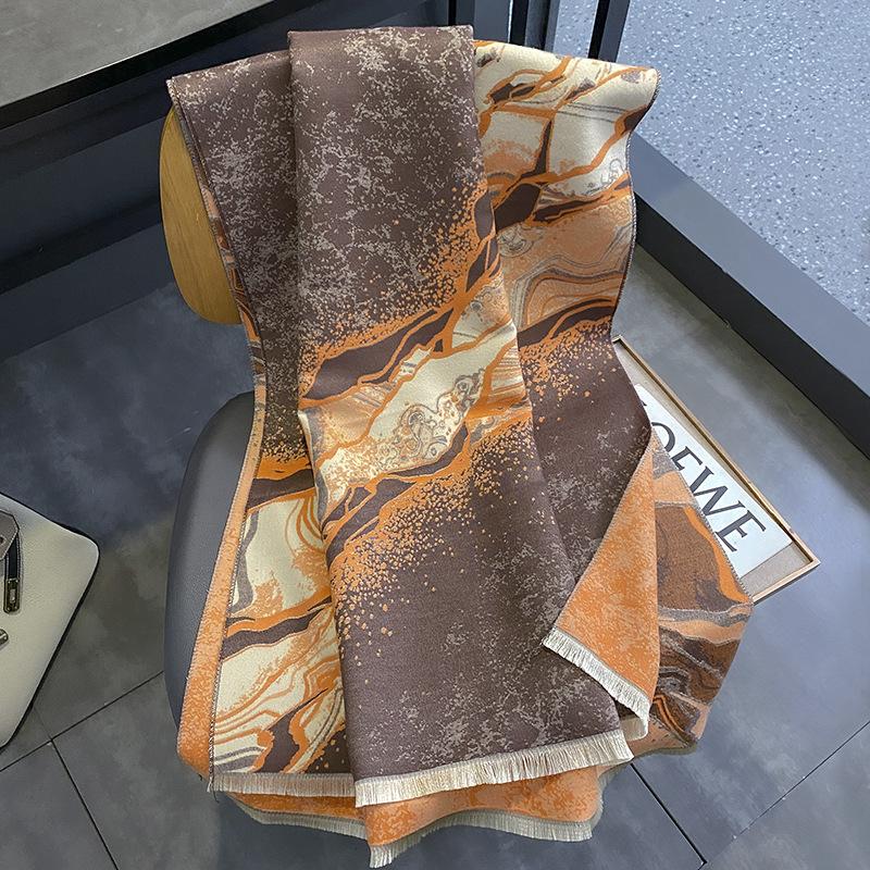 Imitation cashmere landscape scarf women's autumn and winter versatile contrasting colors landscape simple retro warm scarf