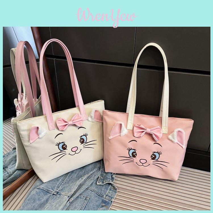 Mary Cat Cartoon Tote Bag With Bow For Daily Use And Storage