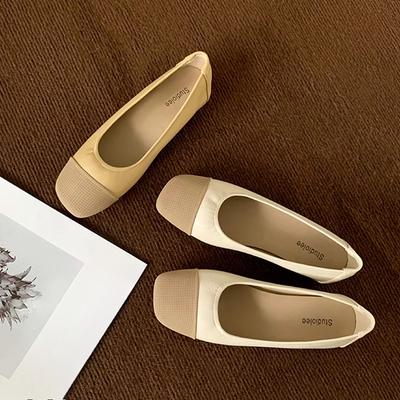 Retro Square Head Soft Sole Flat Sole Single Shoes Small Fragrant Style Color Matching Light Mouth Ballet Shoes Women
