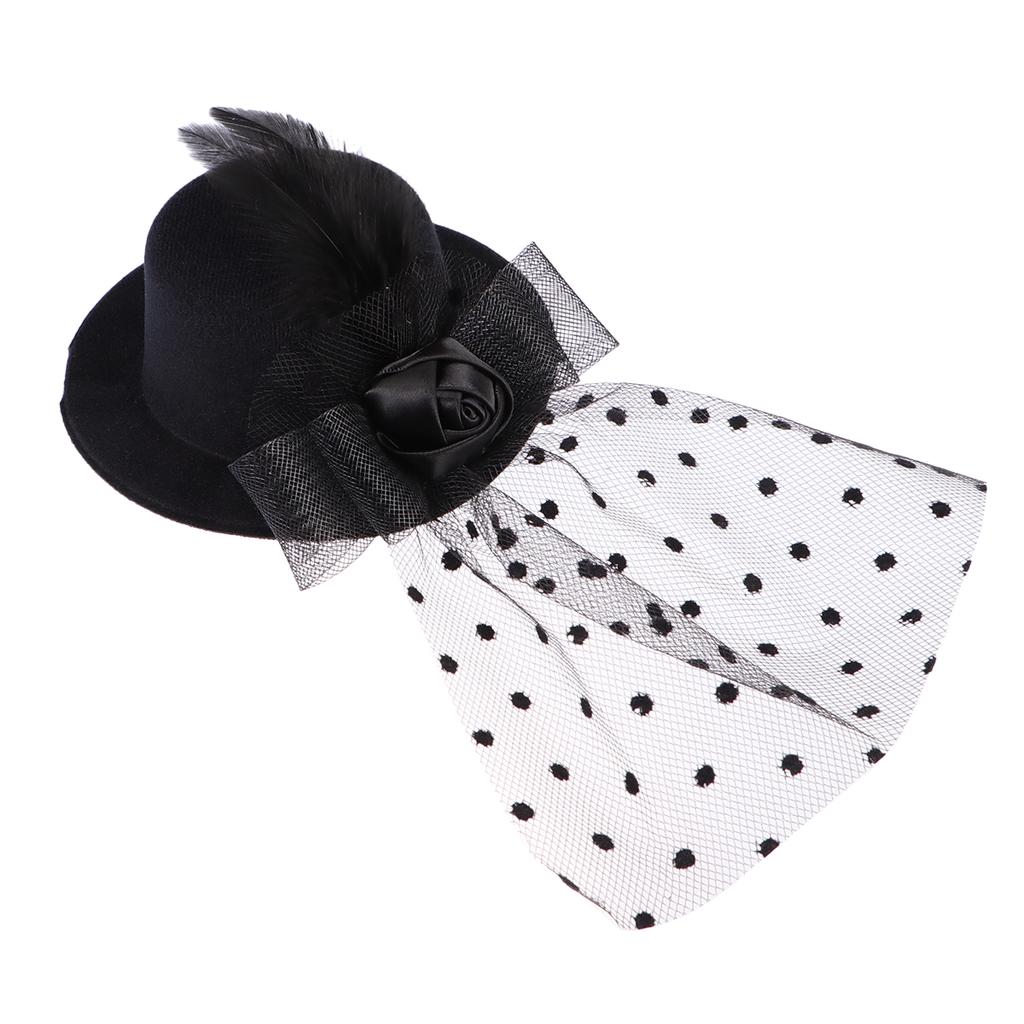 1PC Hat Flower Vintage Black Feather 
