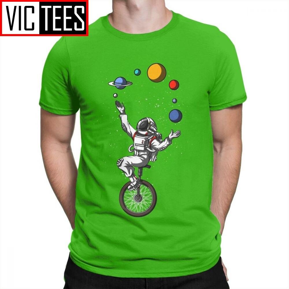Man Men T Shirts Space Astronaut Riding Bicycle Juggling Solar System Planets Funny Short Sleeves Tees Tops Cotton T-Shirt