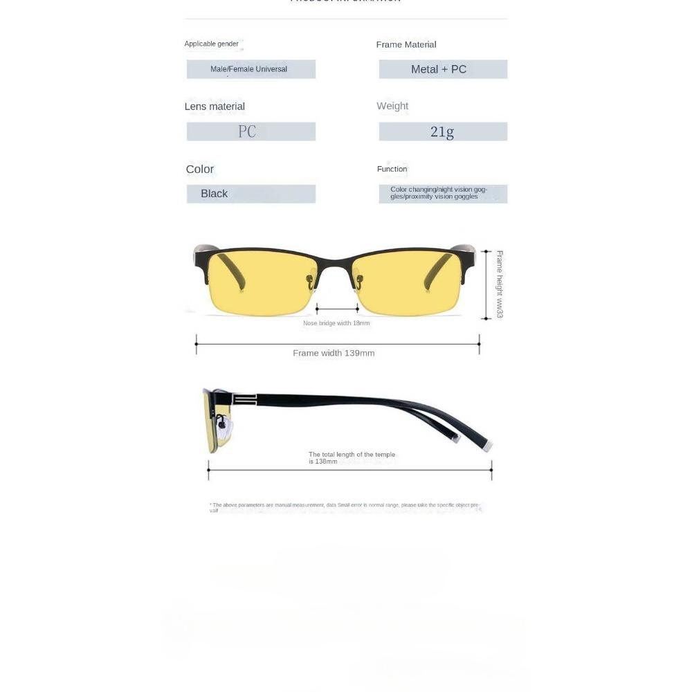 TR90 Color Changing Night Vision Glasses Men Business Half-frame Stylish Photochromic Eyeglasses UV-blocking Driving Sunglasses