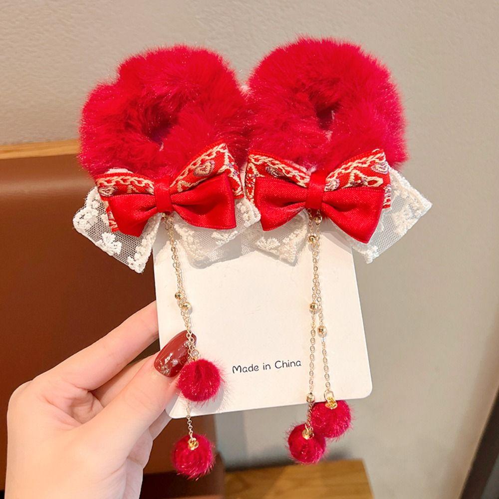 Tang Suit Children's New Year Headwear Chinese Style Red Bow Hair Ring New Year Hair Rope  Winter