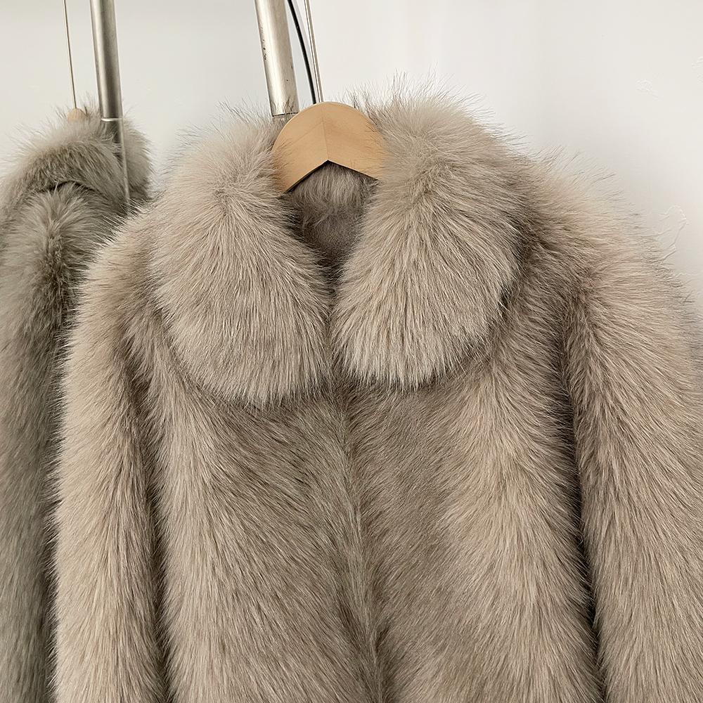 OFTBUY 2025 Winter Women Coat Faux Fox Fur Mid-length Jacket Turn-down Collar Puff Artificial Fox Fur Casual Top Outwears Tailored Solid Streetwears