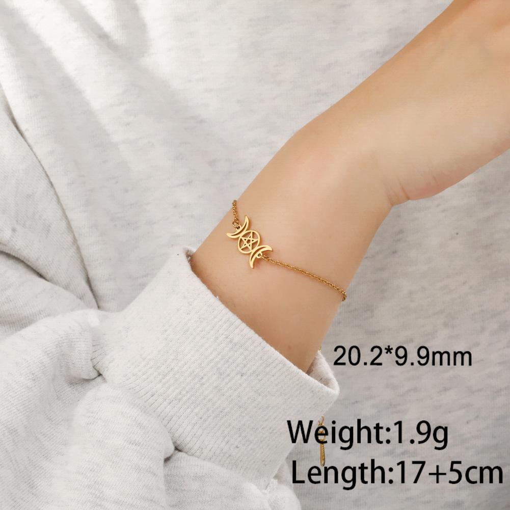 Dawapara Triple Moon Wiccan Anklet Bracelet Crescent Moon Pentagram Goddess Symbol Stainless Steel Bracelet Vintage Jewelry