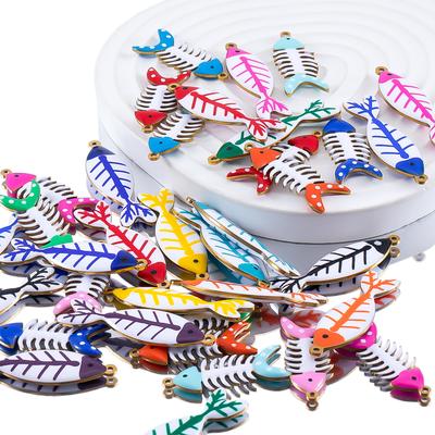 2pcs 6pcs Stainless Steel Enamel Fish Bone Charms Two-sided Dripping Oil Pendant Base DIY Boho Necklace Jewelry Earrings Making