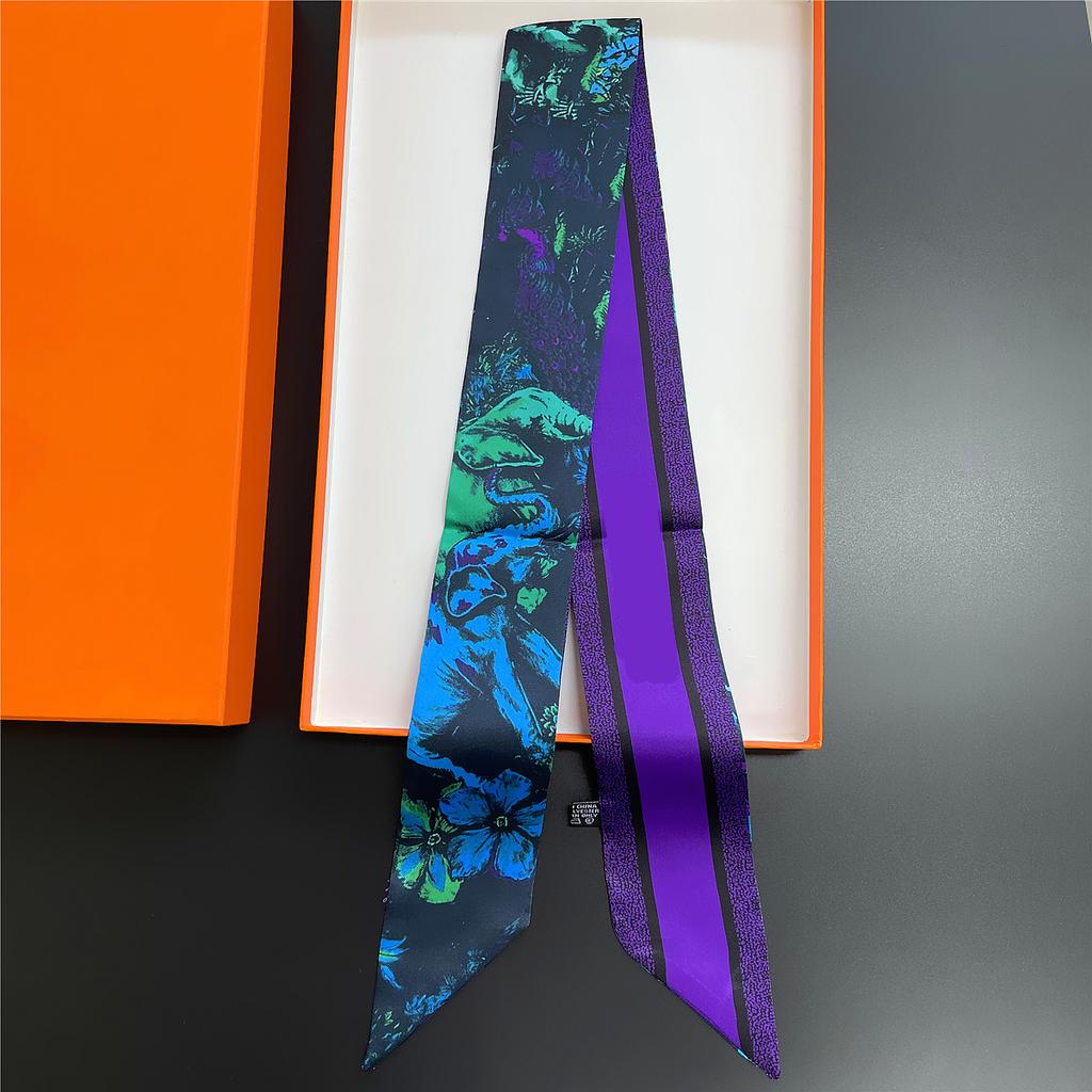 2024 New Design Small Floral Tarot Scarf Women Skinny Bag Silk Scarves Luxury Brand Scarf Foulard Hair Neckerchief Headband