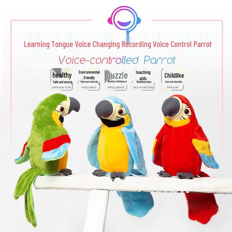 Interactive Parrot Plush Toy: Voice Recorder, Learns to Speak, Sings, Flaps Wings