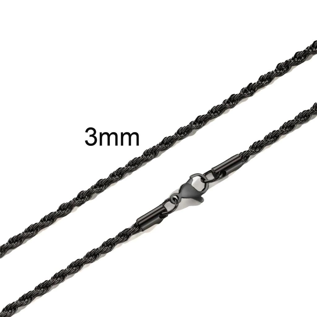 Ropes Long Necklace for Men Women,Stainless Steel Gold Color Twisted Rope Chain Collar,2/3/4/5mm Punk Basic Waterproof Jewelry