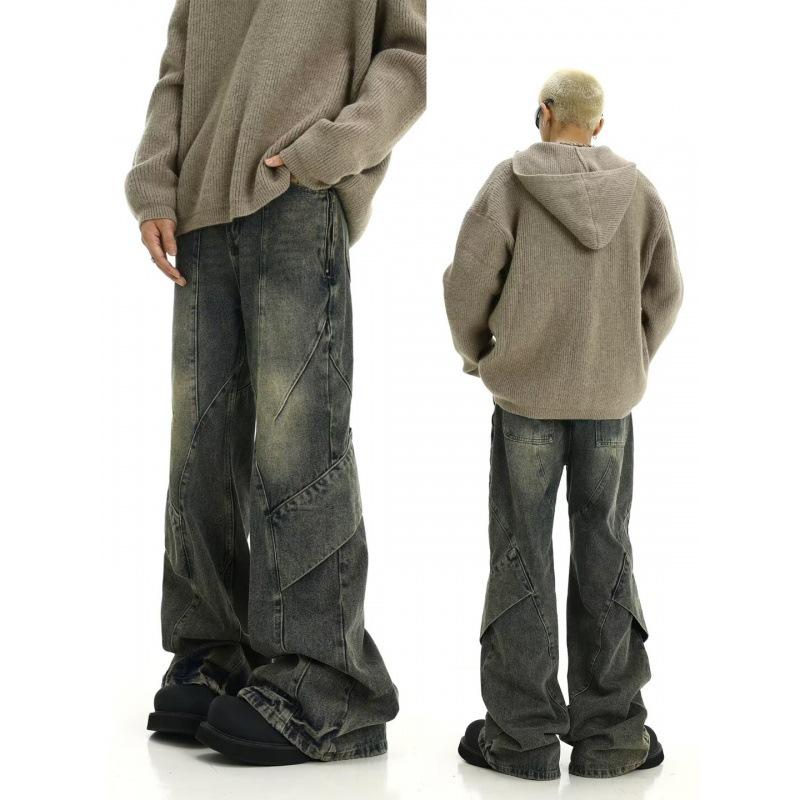 

Мужские джинсы American Retro с потертостями и расклешенным кроем желтого цвета со сращиванием и неравномерной драпировкой M