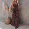 Women’s Floral Print Maxi Dress Sleeveless V Neck Adjustable Spaghetti Strap Long Summer Dress Casual Loose Fit Beachwear