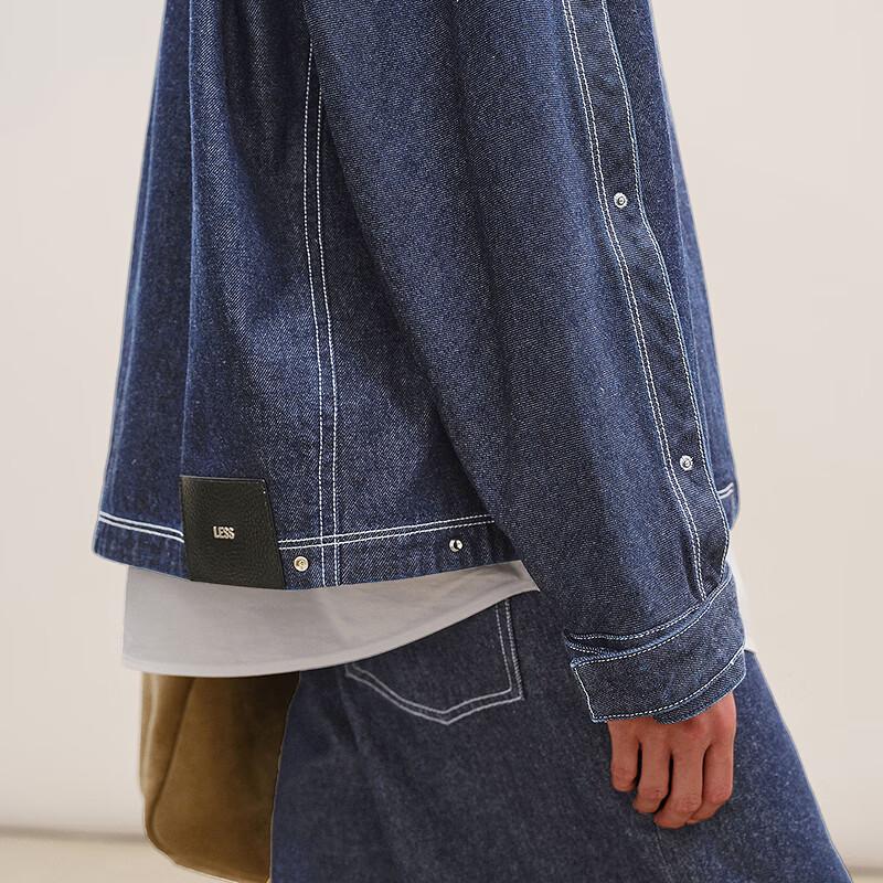 LESS 2026 Spring Collarless Loose Fit Denim Jacket