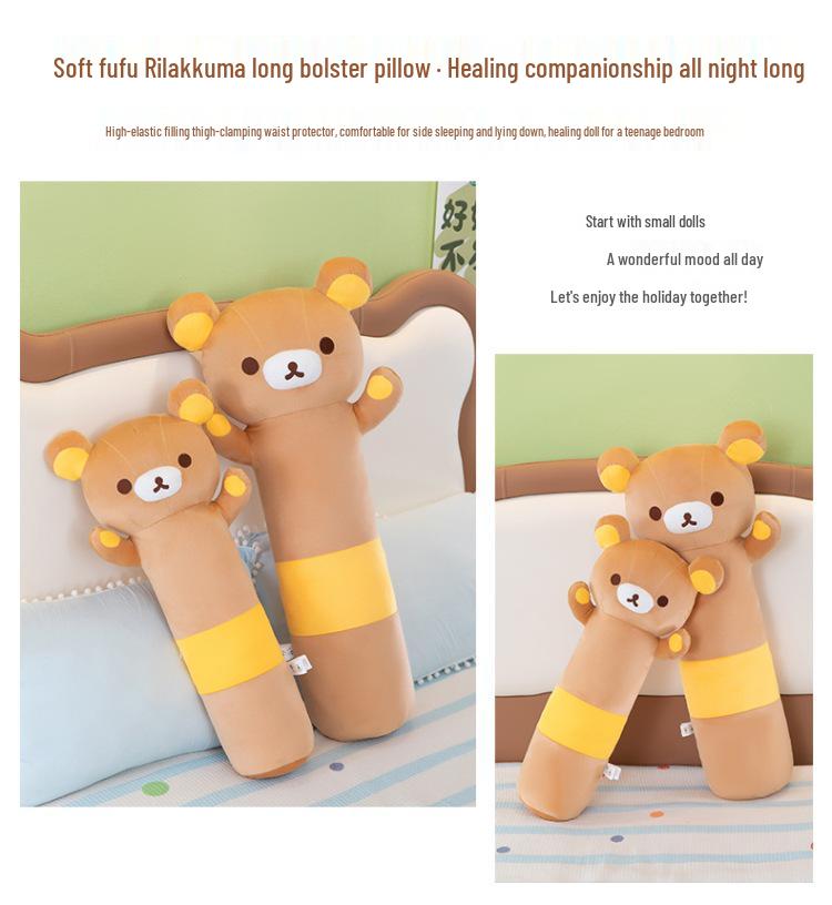 Rilakkuma Cylindrical Bolster Pillow - Plush Toy for Kids, No Shedding, Perfect Birthday Gift