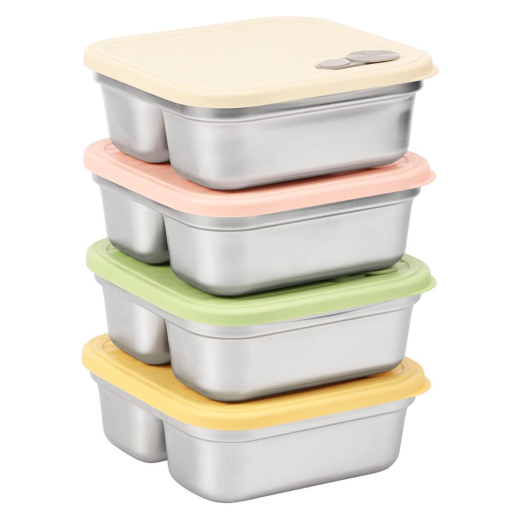 304 Stainless Steel Lunch Box 4/3 Pcs Portable Fruit Salad Food Container with Lid Stackable Leak Proof Bento Boxes for Students