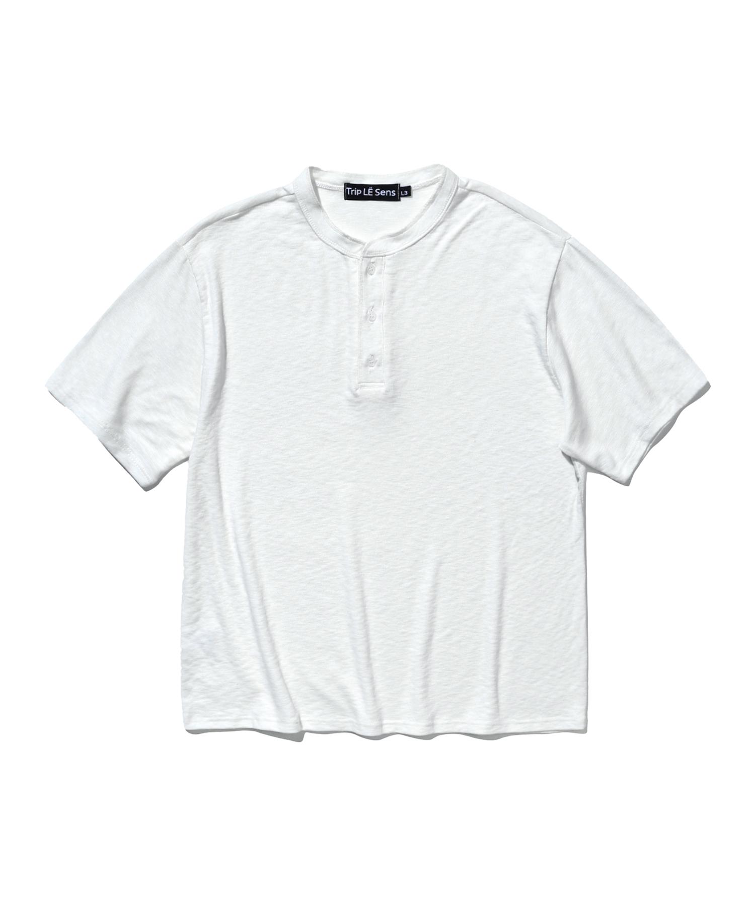 Triple Sense Cloud Slub Henley Neck Half Tee_White White/M