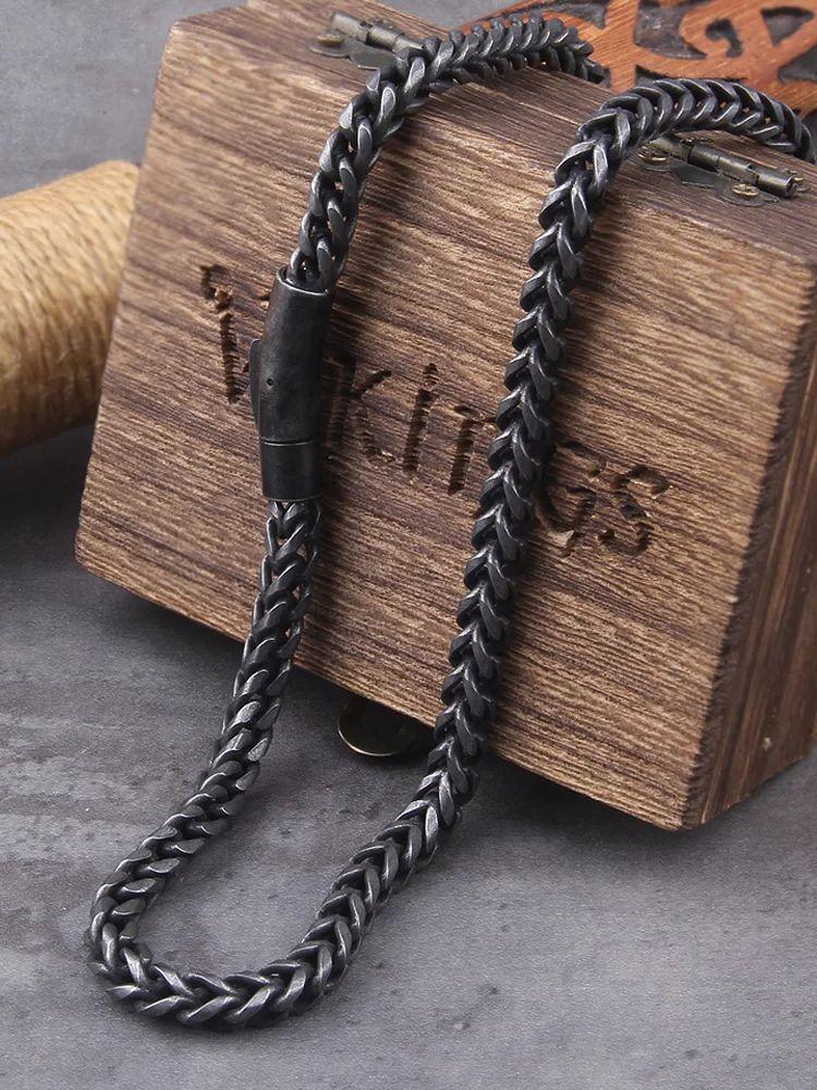 Wikinger Guss Kubanische Kette Herren Dünnes Edelstahl Armband und Halskette Polierte Kette Vierseitig geschliffen Geschenk für Freund