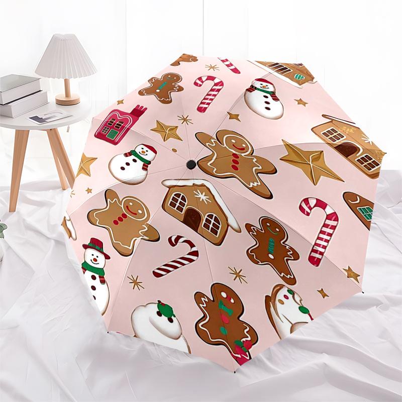 Gingerbread Man Themed Travel Umbrella-8 Ribs Automatic Opening and Closing, Portable Folding Design, Compact and Stylish Umbrella Suitable