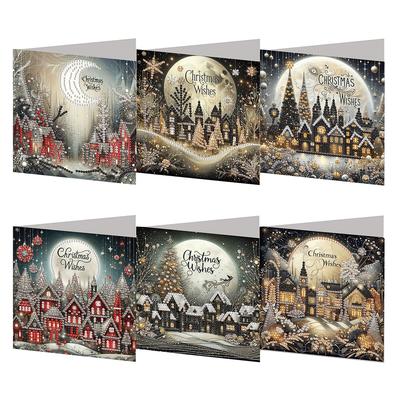 6 Pièces Cartes de Vœux DIY Art Diamant Motifs de Noël Cartes Fait Main Art Diamant pour Noël, Anniversaires, Thanksgiving et Occasions Spéciales