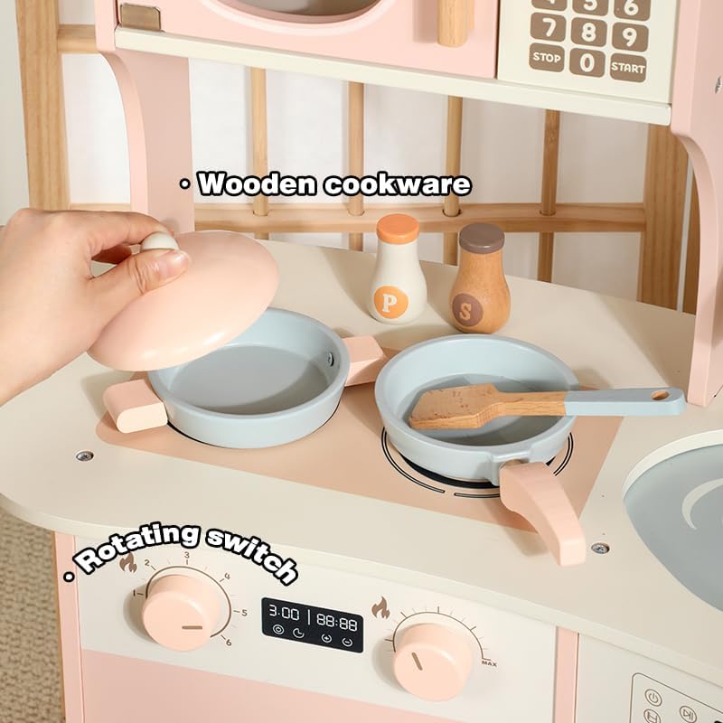Wooden Play Kitchen Set Pretend Play For Kids With Lifelike Accessories Toddlers Kitchen Playset With Dishwasher For Young Boys Girls