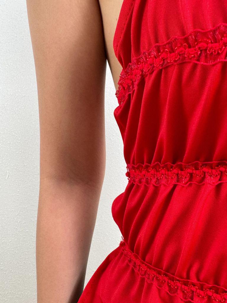 2026 Summer Solid Color Pleated Halter Neck Women's Open Back Lace-up Top