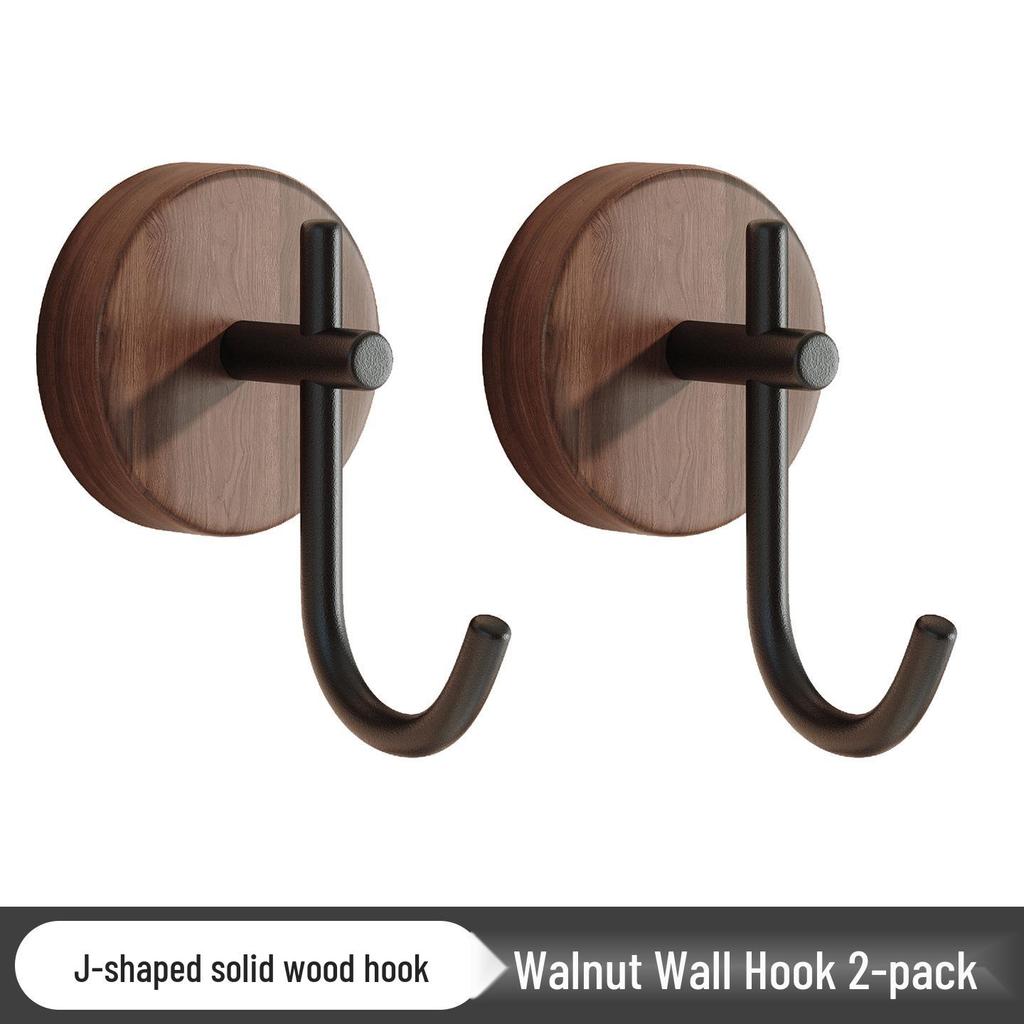 Walnut Solid Wood Door Hook, Nail-Free Wall-Mounted Clothes Hanger for Bedroom Decor