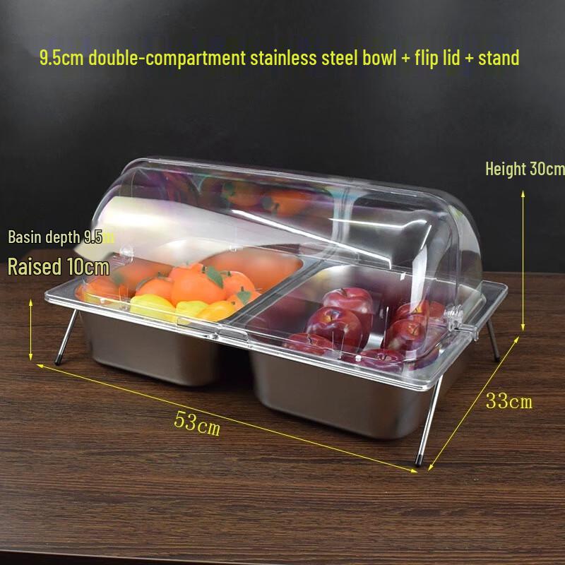 

Stainless Steel Double-Layer Food Display Pan with Ice Compartment and Lid