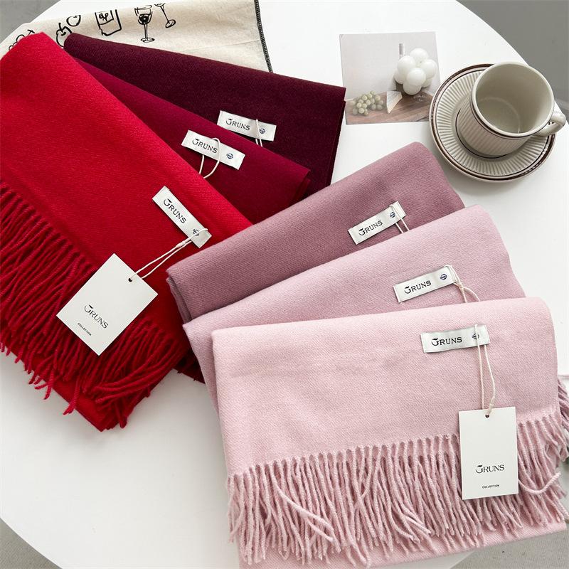 Kašmírový šátek na ruku, podzimní a zimní, jednobarevný, dámský, tlustý střapec, jednoduchý a všestranný, měkký a teplý, imitace kašmíru