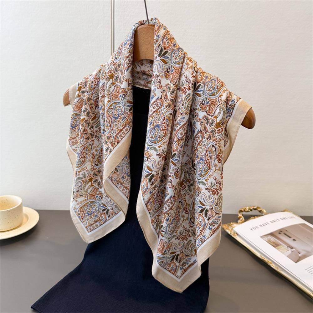 

New 65*65cm Square Scarfs Warm Breathable Headscarf Soft Cotton Lightweight Bandana Wraps Women бежевый