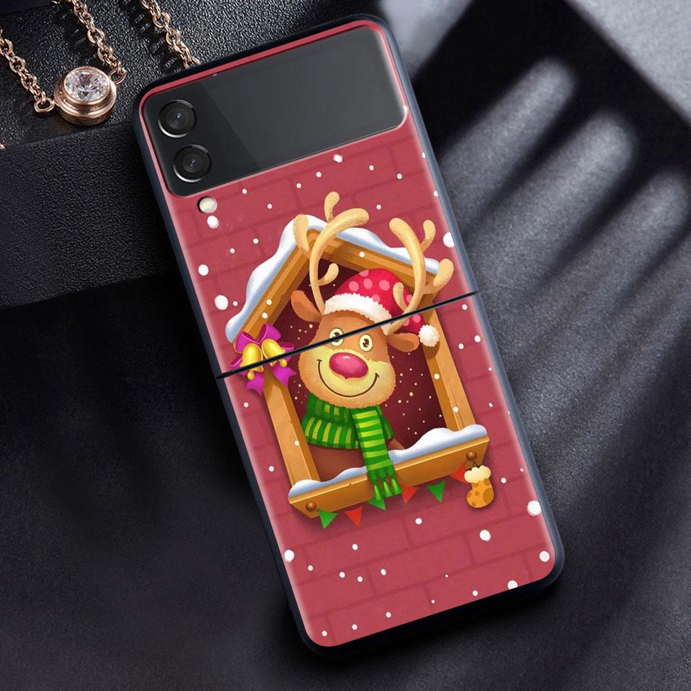 Hülle für Samsung Galaxy Z Flip 3 4 5G Schwarz Hart PC Telefongehäuse Z flip4 Luxus Segmentierte Abdeckung Weihnachten Cartoon