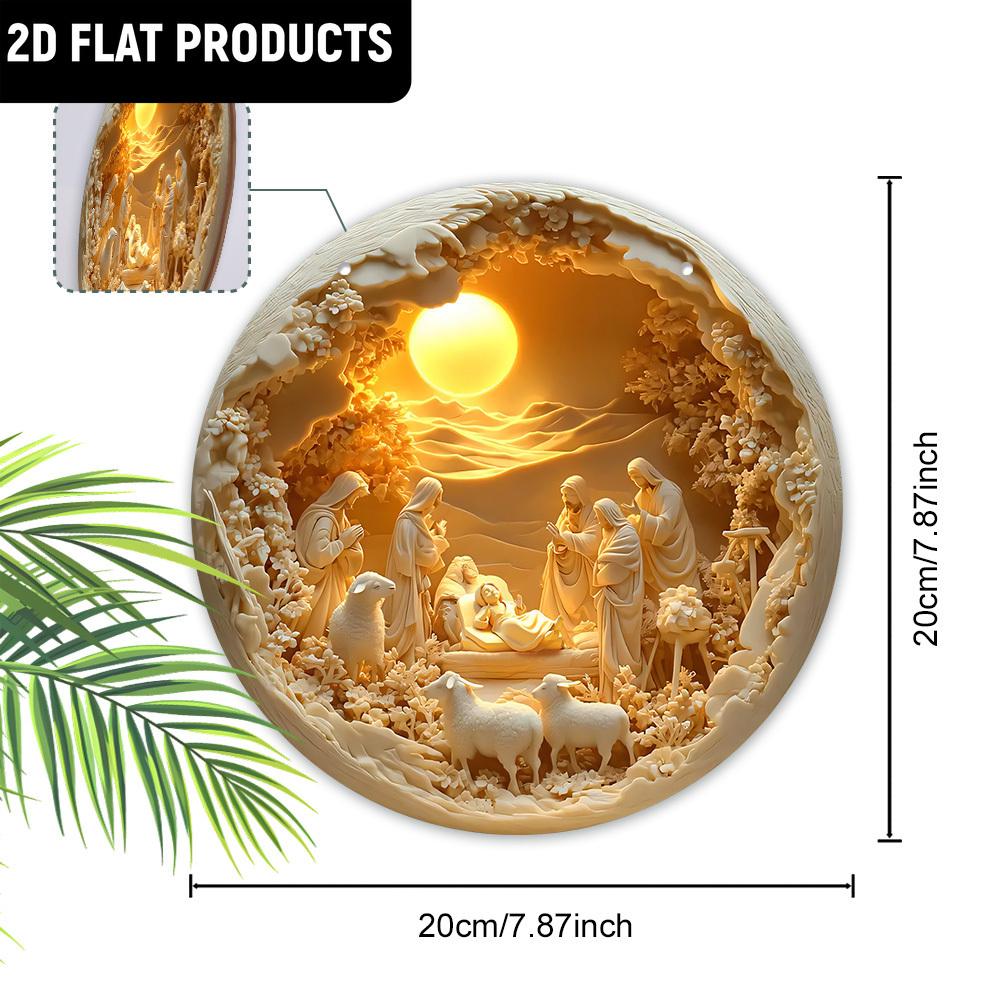 Wooden Decor Wood Round Sign - Holy Family Jesus, Maria, Joseph -for Door, Wall, Home, Room, Farmhouse, Street, Shop, Garage, Bar, Garden, and Coffee