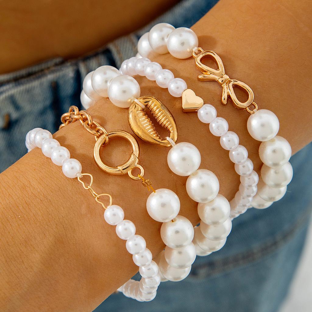 European And American Fashion Love Imitation Multi-Layer Pearl Bracelet Set Temperament Advanced Sense Beaded Ins Style