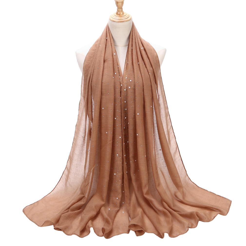 75x180cm Beads Pleated Hijab, Cotton Rayon Scarf Shawl